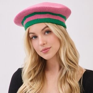Popular Pink and Green Knit Beret